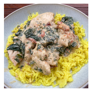 garlic cream chicken and pilau rice